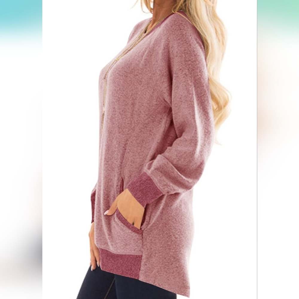 Womens Casual Color Block Sweatshirt in Red Size Medium